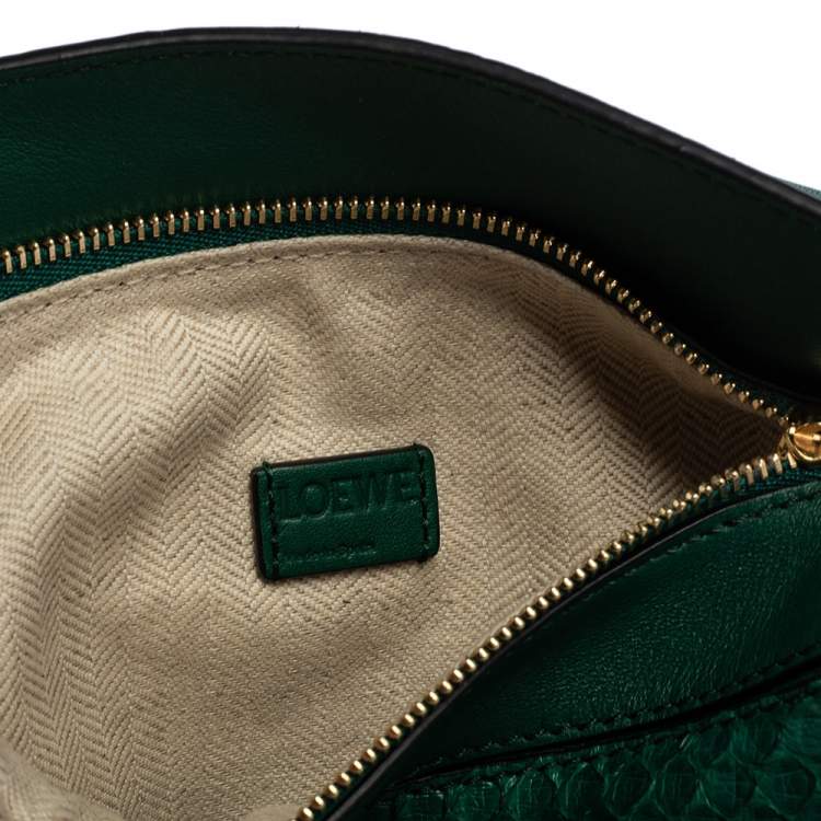 Pre Owned Loewe Green Python Small Puzzle Satchel
