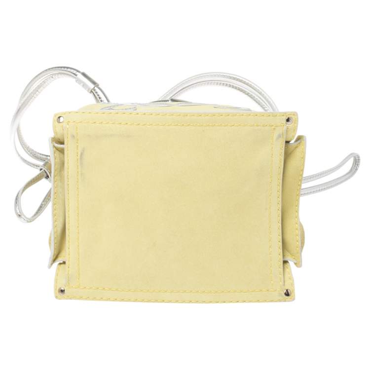 Pre Owned Loewe Silver/Yellow Leather and Suede Drawstring Bag