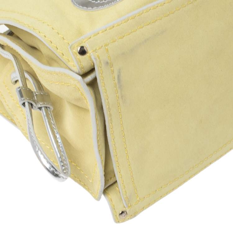 Pre Owned Loewe Silver/Yellow Leather and Suede Drawstring Bag