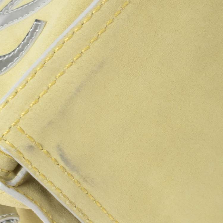 Pre Owned Loewe Silver/Yellow Leather and Suede Drawstring Bag