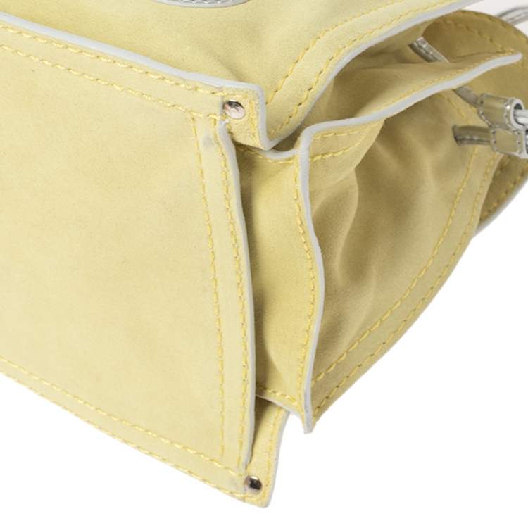 Pre Owned Loewe Silver/Yellow Leather and Suede Drawstring Bag