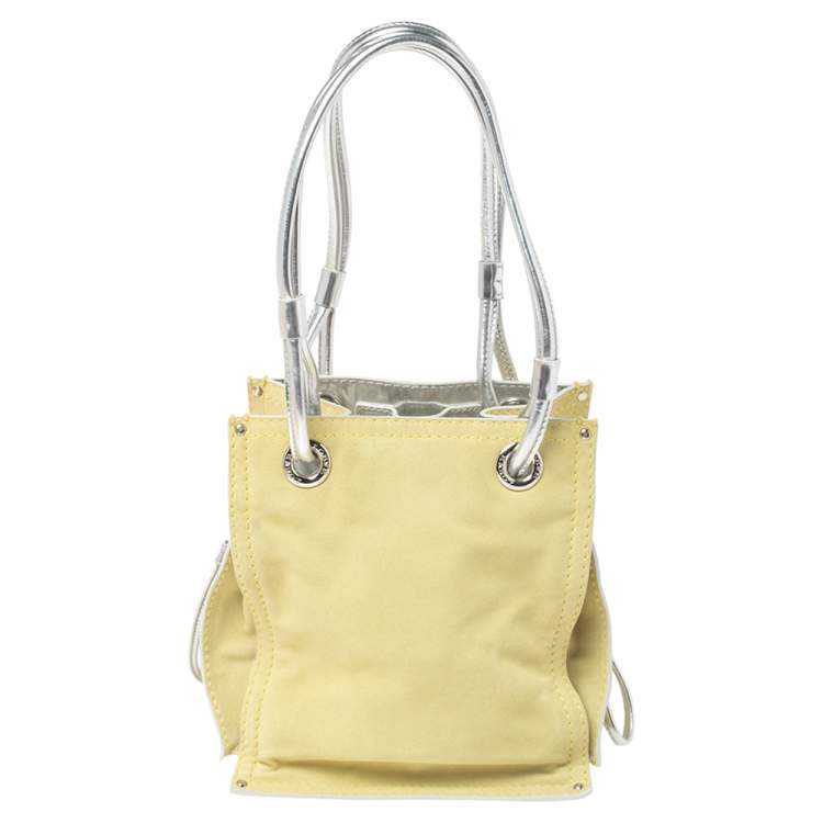Pre Owned Loewe Silver/Yellow Leather and Suede Drawstring Bag
