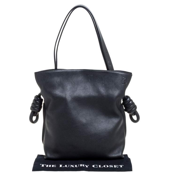 Pre Owned Loewe Black Leather Flamenco Knot Hobo