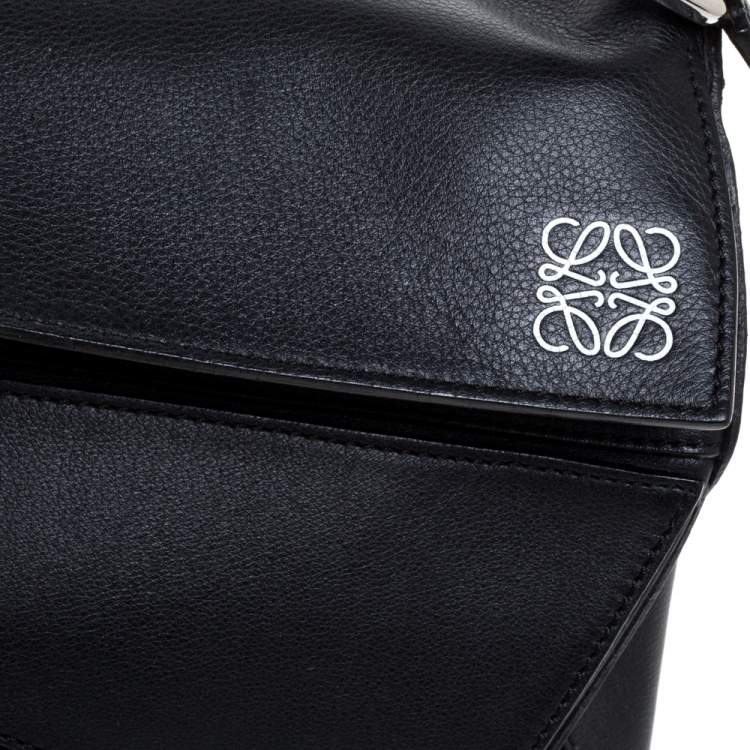 Pre Owned Loewe Black Leather Medium Puzzle Top Handle Bag
