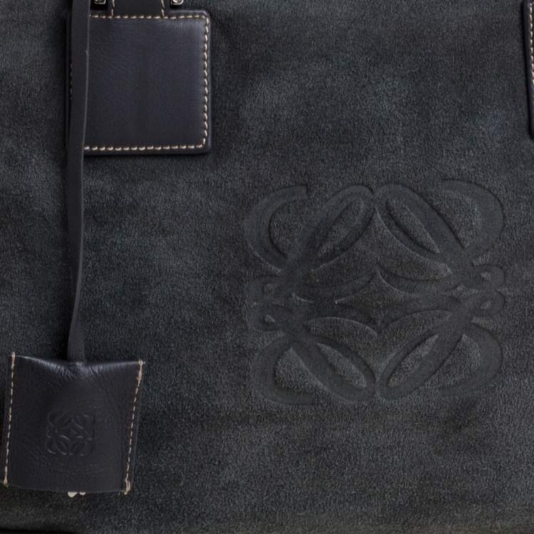 Pre Owned Loewe Grey Suede and Leather Amazona Medium Boston Bag