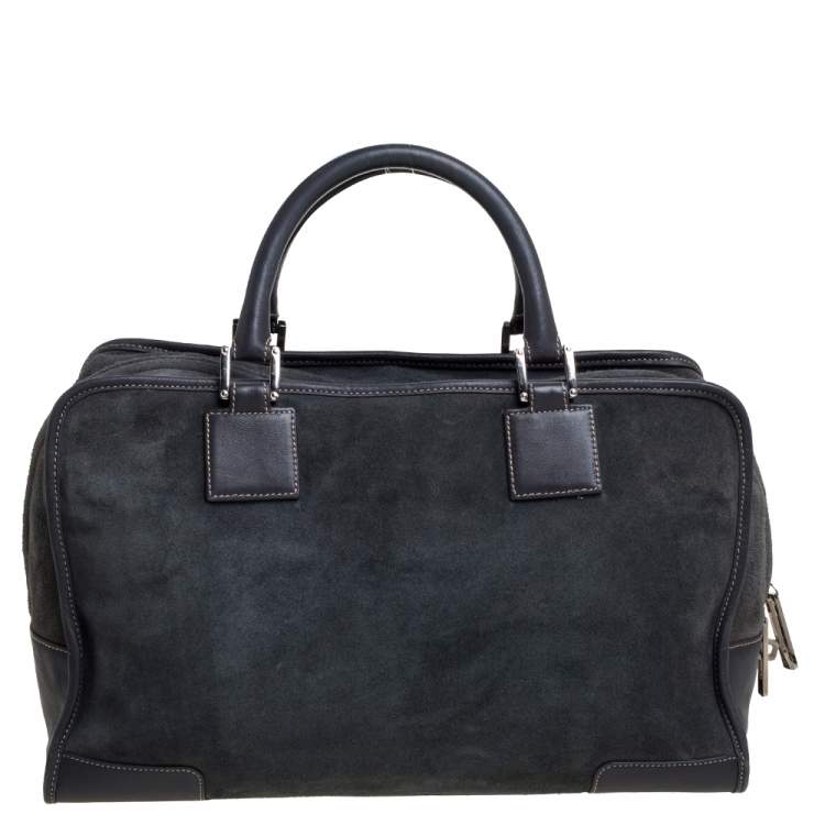 Pre Owned Loewe Grey Suede and Leather Amazona Medium Boston Bag
