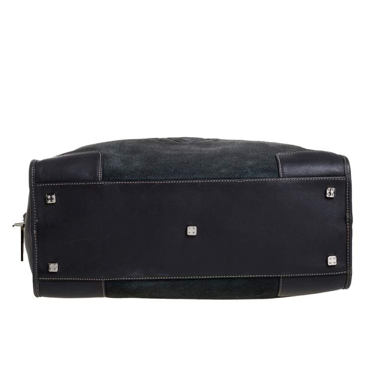 Pre Owned Loewe Grey Suede and Leather Amazona Medium Boston Bag