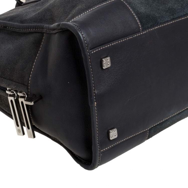 Pre Owned Loewe Grey Suede and Leather Amazona Medium Boston Bag
