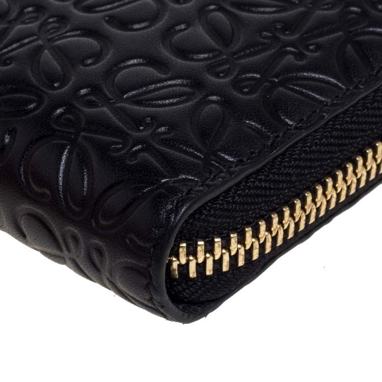 Pre Owned Loewe Black Monogram Embossed Leather Zip Around Wallet