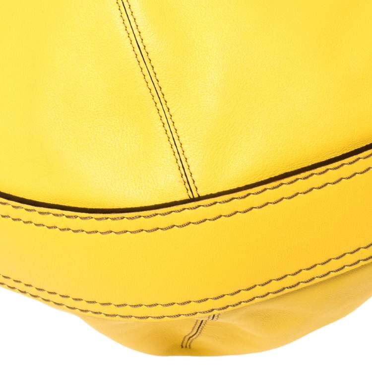 Pre Owned Loewe Yellow Leather Logo Embossed Shoulder Bag