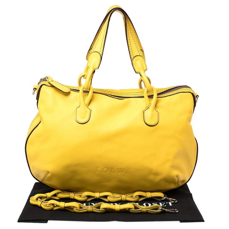 Pre Owned Loewe Yellow Leather Logo Embossed Shoulder Bag