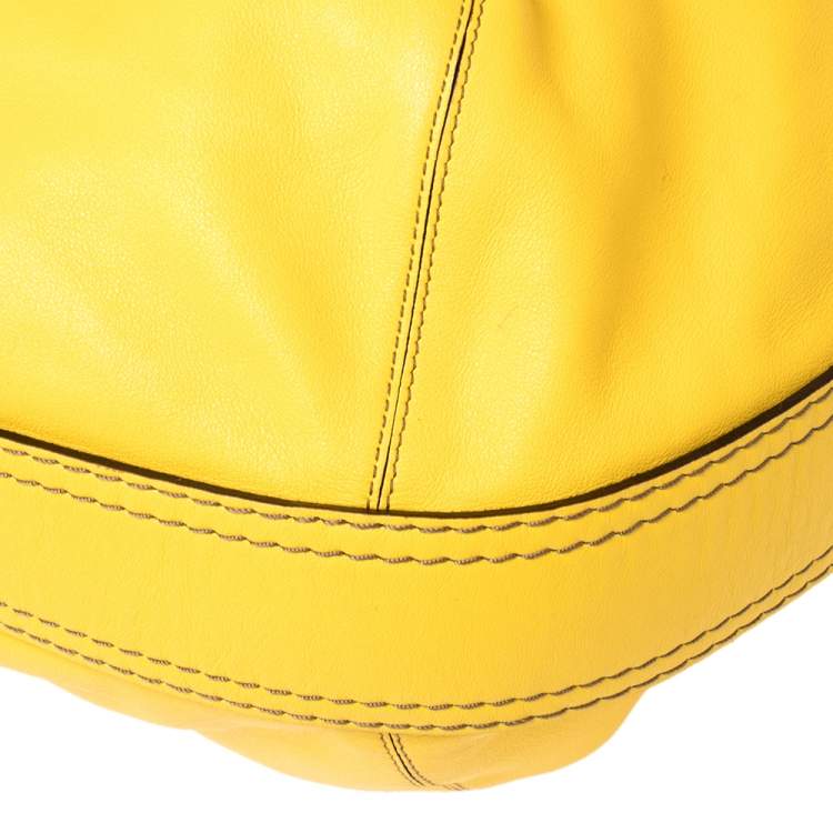 Pre Owned Loewe Yellow Leather Logo Embossed Shoulder Bag