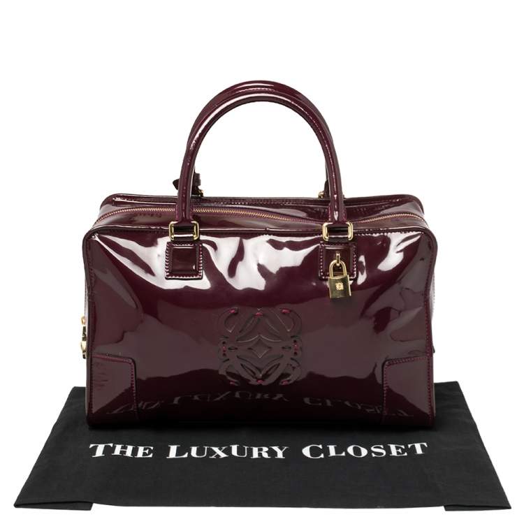 Pre Owned Loewe Burgundy Patent Leather Amazona Satchel