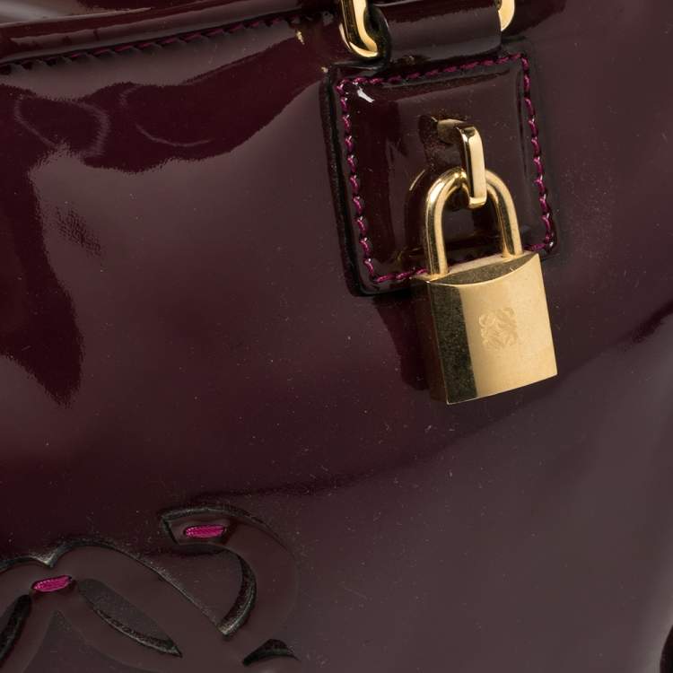 Pre Owned Loewe Burgundy Patent Leather Amazona Satchel