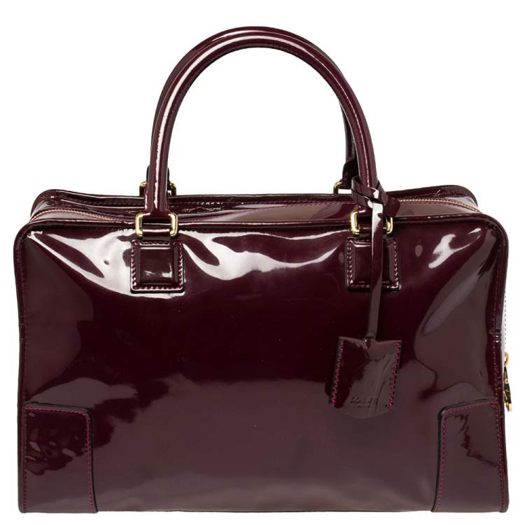 Pre Owned Loewe Burgundy Patent Leather Amazona Satchel