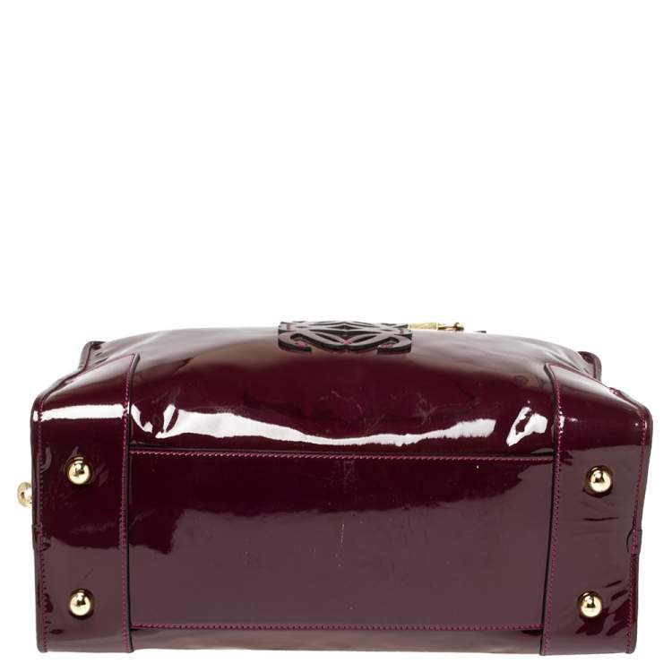 Pre Owned Loewe Burgundy Patent Leather Amazona Satchel