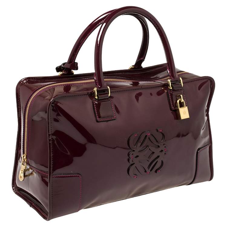 Pre Owned Loewe Burgundy Patent Leather Amazona Satchel