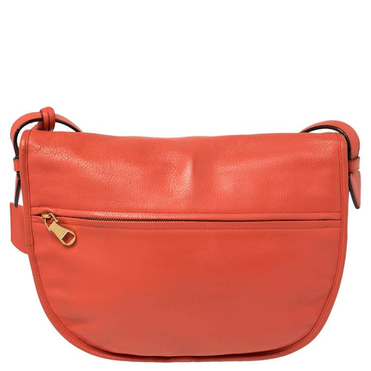 Pre Owned Loewe Orange Leather Flap Crossbody Bag