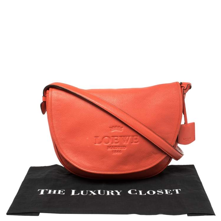 Pre Owned Loewe Orange Leather Flap Crossbody Bag