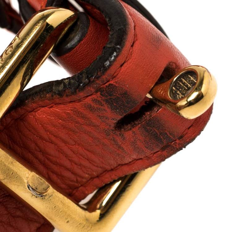 Pre Owned Loewe Orange Leather Flap Crossbody Bag