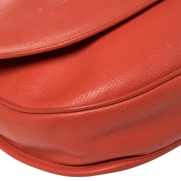 Pre Owned Loewe Orange Leather Flap Crossbody Bag