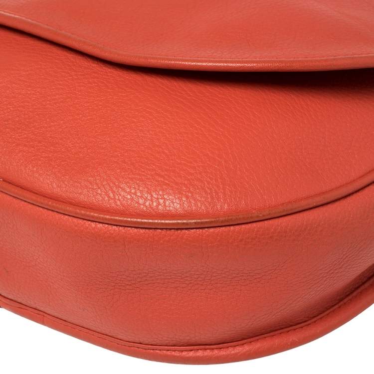 Pre Owned Loewe Orange Leather Flap Crossbody Bag