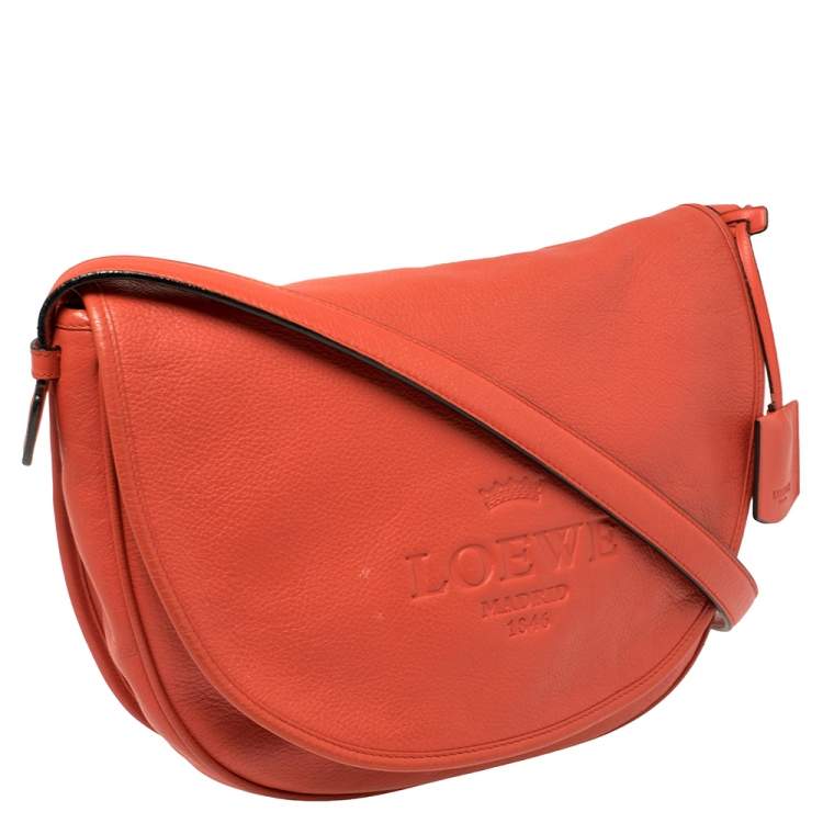 Pre Owned Loewe Orange Leather Flap Crossbody Bag