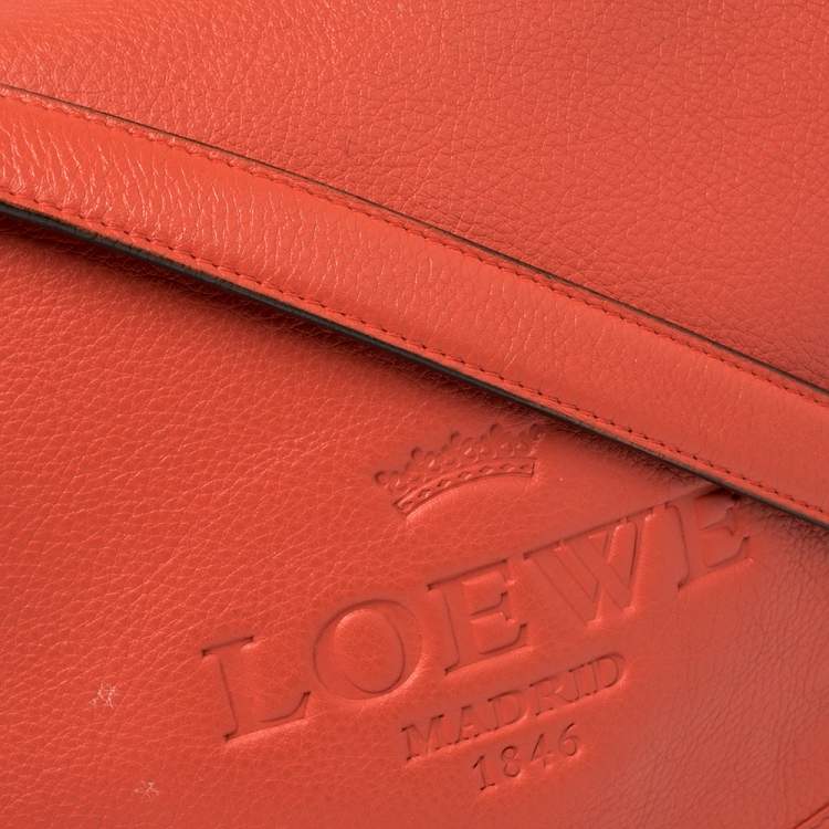 Pre Owned Loewe Orange Leather Flap Crossbody Bag