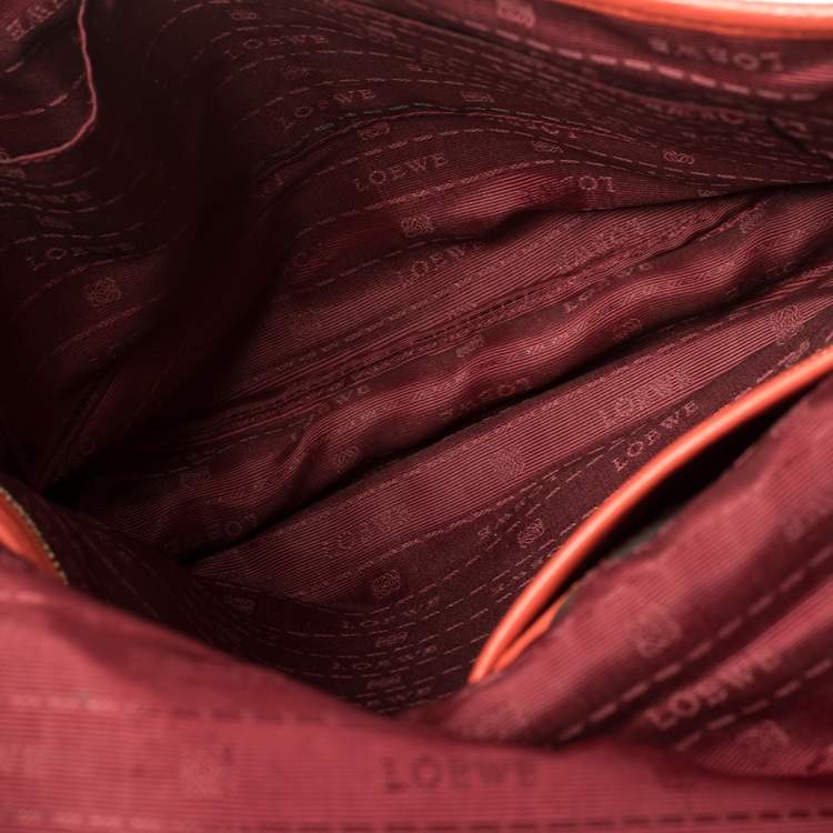 Pre Owned Loewe Orange Leather Flap Crossbody Bag