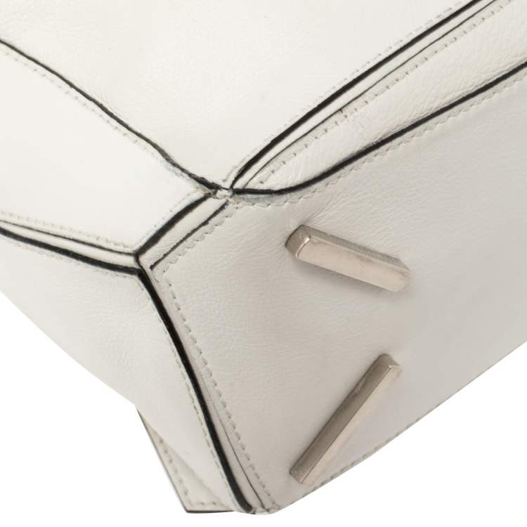 Pre Owned Loewe White Leather Small Puzzle Shoulder Bag