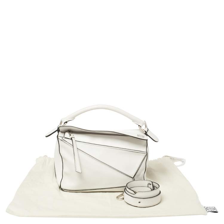 Pre Owned Loewe White Leather Small Puzzle Shoulder Bag