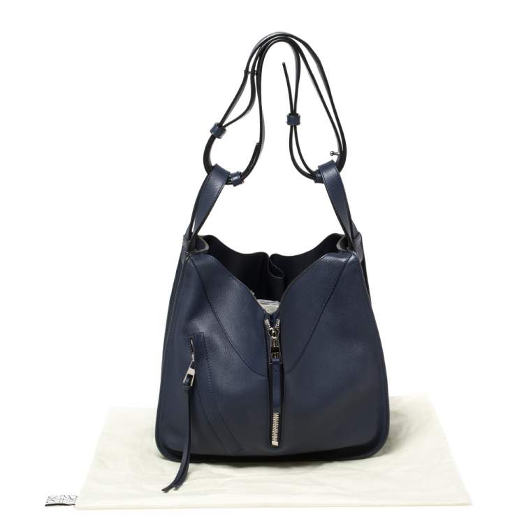Pre Owned Loewe Navy Blue Leather Hammock Drawstring Shoulder Bag