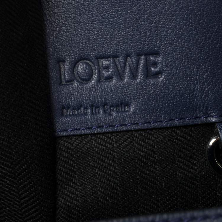 Pre Owned Loewe Navy Blue Leather Hammock Drawstring Shoulder Bag