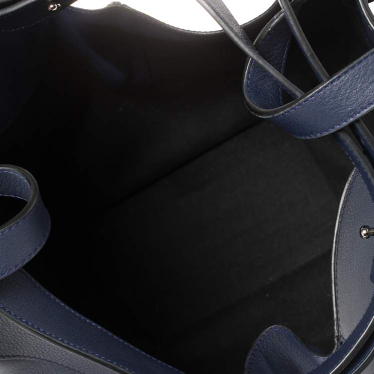 Pre Owned Loewe Navy Blue Leather Hammock Drawstring Shoulder Bag