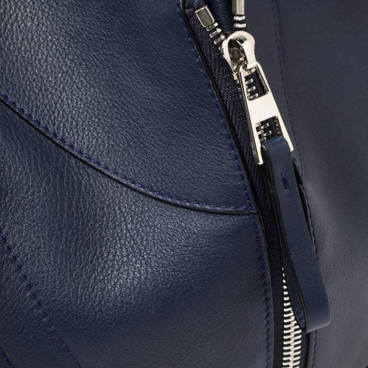 Pre Owned Loewe Navy Blue Leather Hammock Drawstring Shoulder Bag
