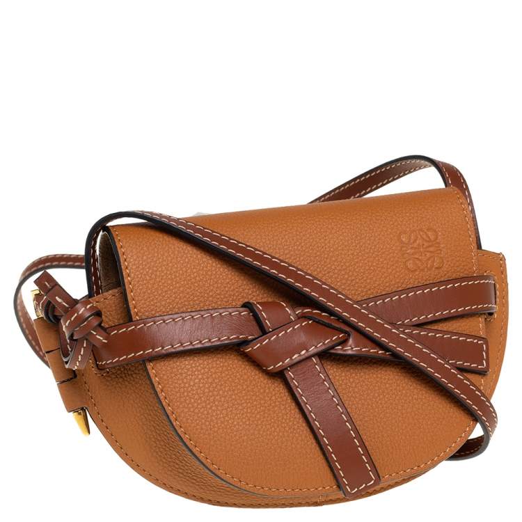 Pre Owned Loewe Caramel Brown Leather Mini Gate Crossbody Bag