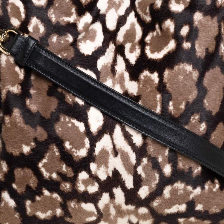 Pre Owned Loewe Black/Brown Leopard Print Calfhair and Leather Tassel Shoulder Bag