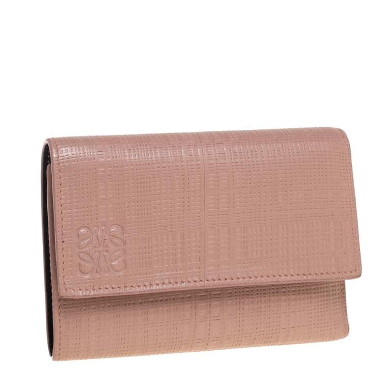 Pre Owned Loewe Old Rose Leather Trifold Wallet