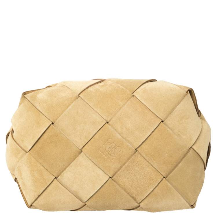Pre Owned Loewe Beige Woven Suede and Leather Basket Tote