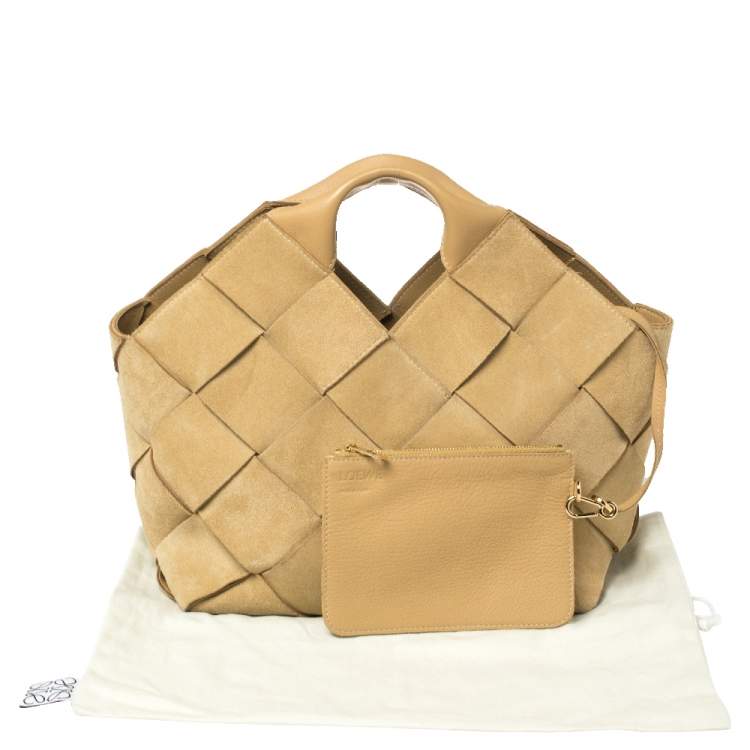 Pre Owned Loewe Beige Woven Suede and Leather Basket Tote