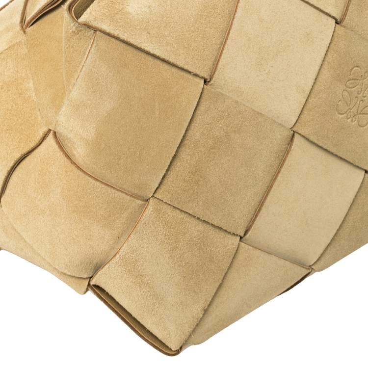 Pre Owned Loewe Beige Woven Suede and Leather Basket Tote