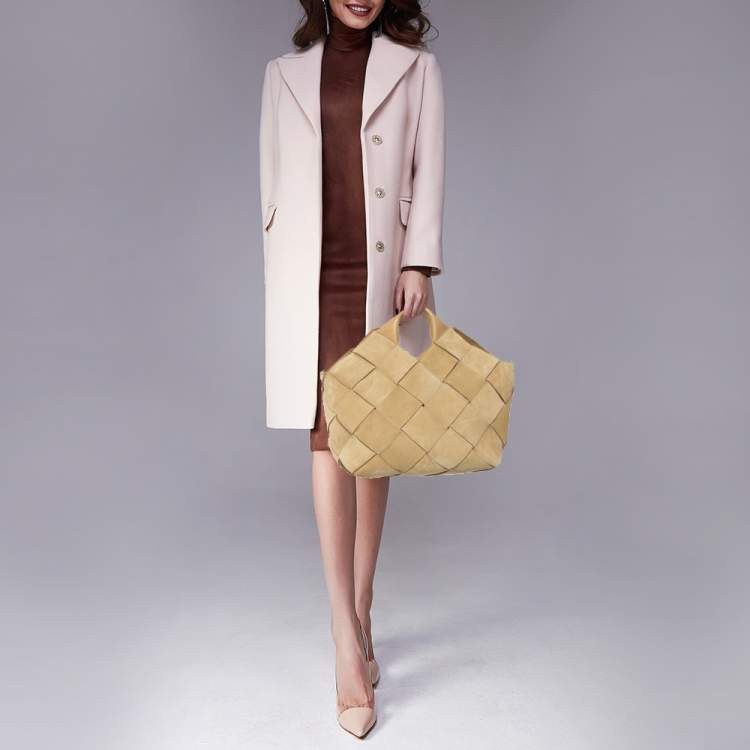 Pre Owned Loewe Beige Woven Suede and Leather Basket Tote