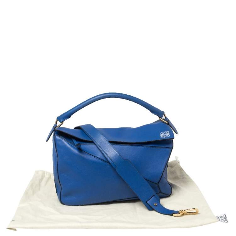 Pre Owned Loewe Blue Leather Large Puzzle Shoulder Bag
