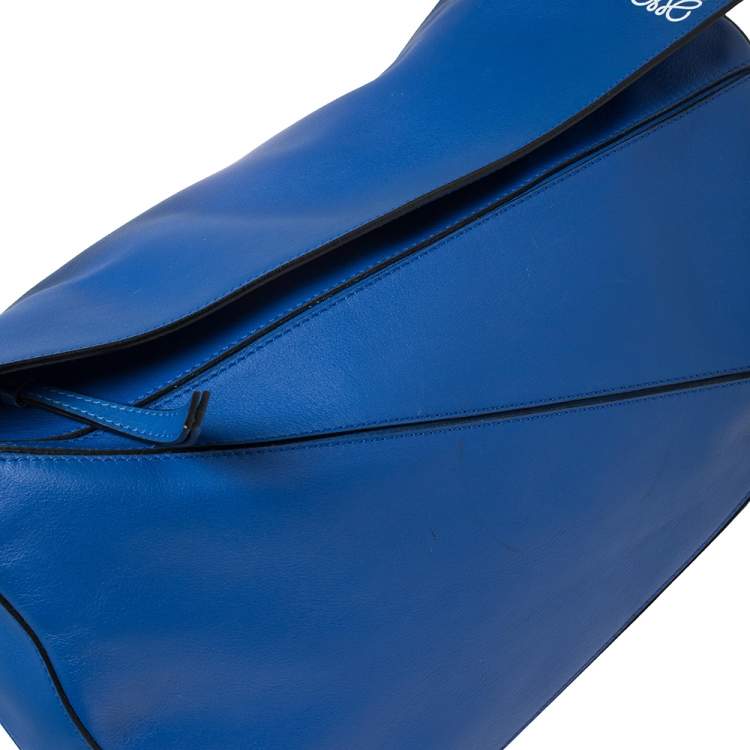 Pre Owned Loewe Blue Leather Large Puzzle Shoulder Bag