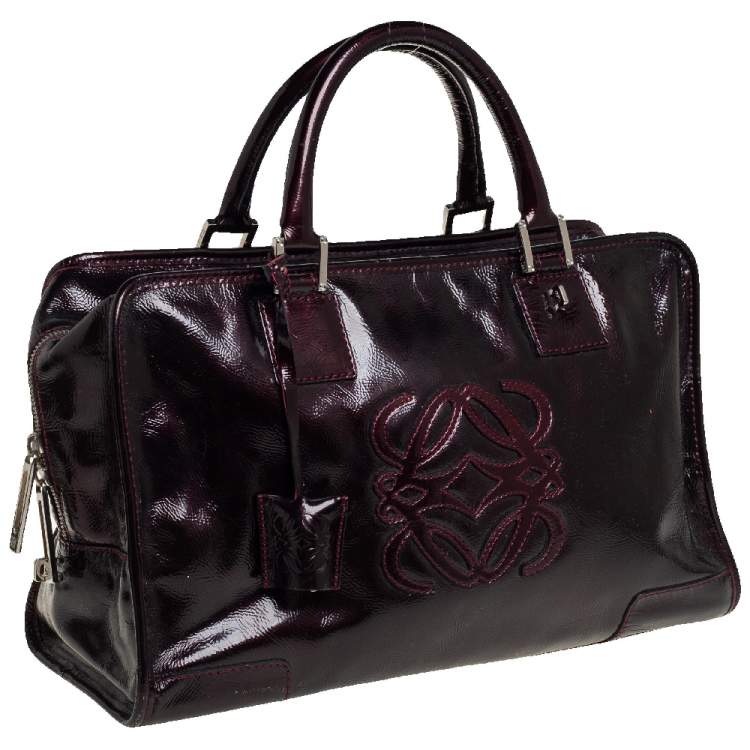 Pre Owned Loewe Dark Burgundy Patent Leather Amazona Satchel