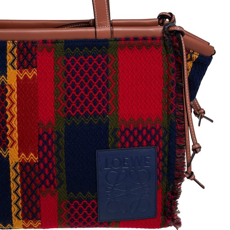 Pre Owned Loewe Multicolor Tartan Wool and Leather Tote