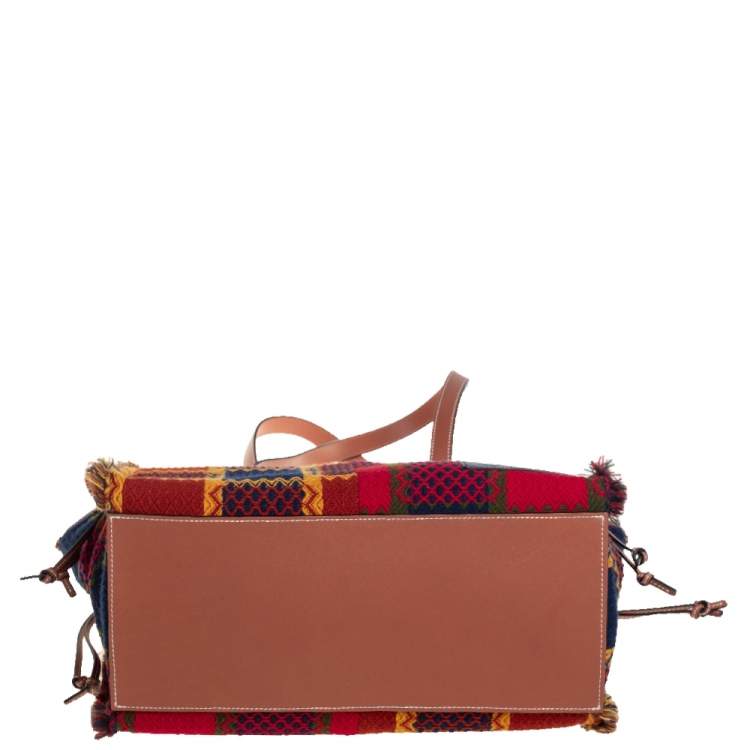 Pre Owned Loewe Multicolor Tartan Wool and Leather Tote