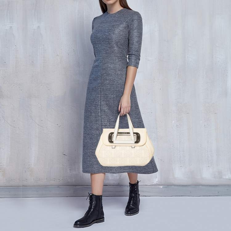 Pre Owned Loewe Off White Anagram PVC and Leather Cut Out Flap Satchel