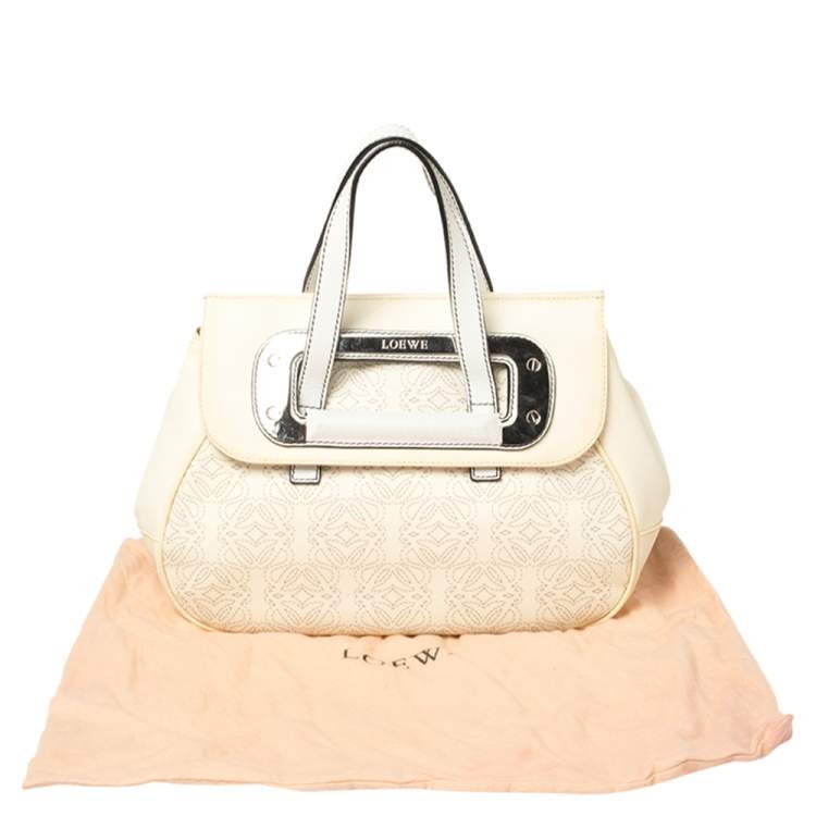 Pre Owned Loewe Off White Anagram PVC and Leather Cut Out Flap Satchel
