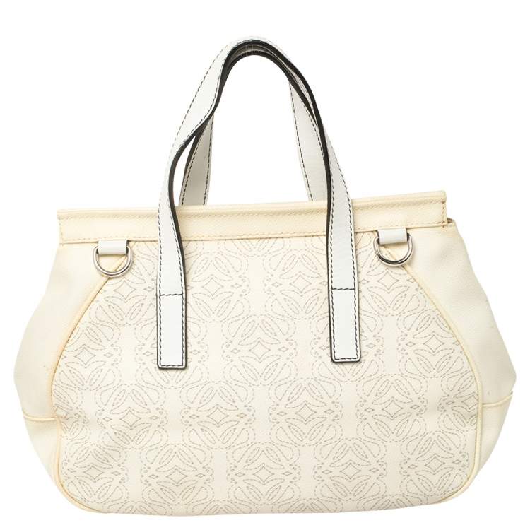 Pre Owned Loewe Off White Anagram PVC and Leather Cut Out Flap Satchel